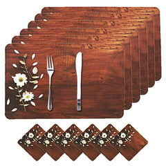Kuber Industries Breakfast Design PVC 6 Piece Dining Table Placemat Set with Tea Coasters (Brown) CTKTC33376