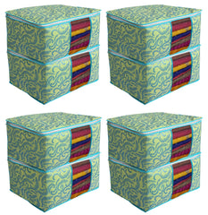 Kuber Industries Metallic Print 8 Piece Non Woven Saree Cover Set, Green