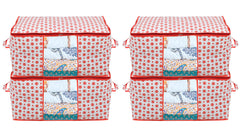 Kuber Industries Dot Printed Foldable, Lightweight Non Woven Underbed Storage Bag For Toys/ Blankets/Stationery Paper/Clothes With Transparent Window With Handle Pack of 4 (Pink)-46KM0596