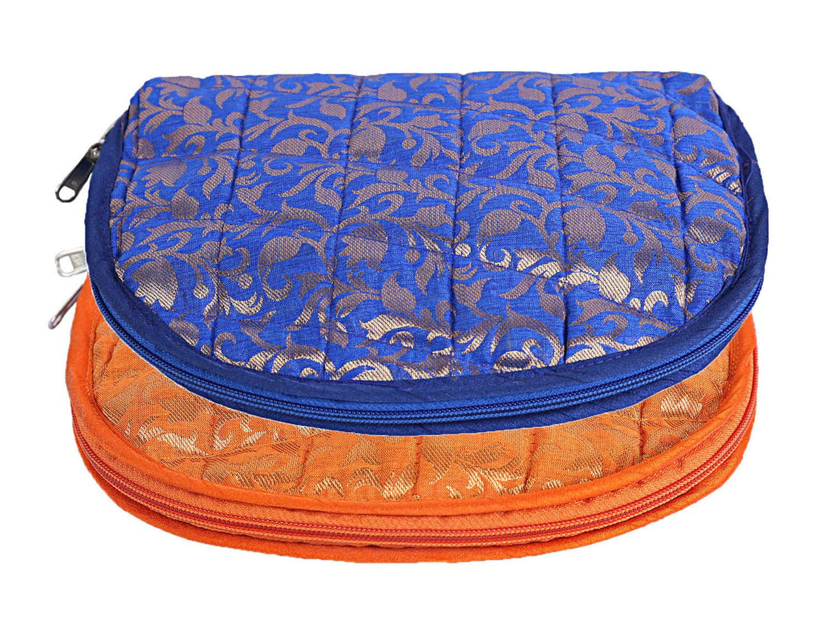 Kuber Industries Cotton Embossed Floral Design Jewellery Kit (Orange and Blue, Standard, CTKTC05339) - 2 Piece