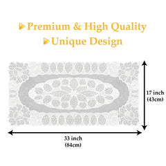 Heart Home Table Runner|Soft Vinyl Fabric Floral Design for Everyday Use|Home Decor|Living Room|33x17 Inch (Cream)