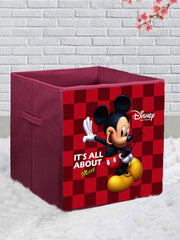 Kuber Industries Disney Mickey Lion King Print Non Woven Fabric Foldable Large Size Square Cloth Storage Box Organizer Cube with Handle (Black & Maroon, KUBMART10802) - 2 Pieces