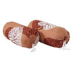 Kuber Industries Check Floral Print Soft & Luxurious Decorative Cotton Bolster Cover- Set of 2, 16"x30" (Cream) (4)