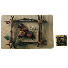 Kuber Industries Horse Design PVC 6 Pieces Dining Table Placemat Set with Tea Coasters-Brown (CTCOMPST28)