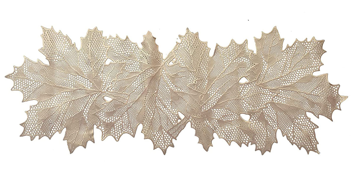 Heart Home Leaf Design Waterproof, Heat Resistant, Non-Slip Soft Leather Table Runner for Dining Table (Gold)-HS43HEARTH26600, Standard