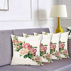 Heart Home Flower Print Soft Decorative Square Cushion Cover, Cushion Case for Sofa Couch Bed 16x16 Inch- Pack of 4 (White) 52HH3909