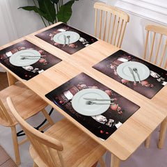 Heart Home Multiuses Strawberry Print PVC Table Placemat for Kitchen, Dining Table Set of 6 (Black) 52HH4059