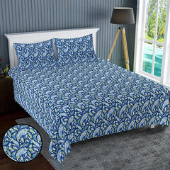 Kuber Industries Double Bedsheet(228 * 254 cm)|Cotton 120 TC Luxury Printed Soft & Lightweight Bedsheet for Double Bed with 2 Pillow Covers (Blue)