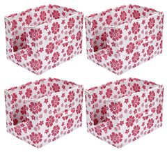 Kuber Industries Flower Printed Multiuses Non-Woven Closet Organizer With Handles- Pack of 4 (White & Pink) -HS43KUBMART26513