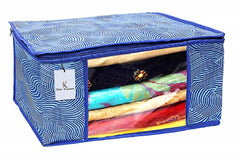 Kuber Industries Leheriya Printed 6 Piece Non Woven Fabric Saree Cover Set with Transparent Window, Extra Large, Orange & Blue -CTKTC040852