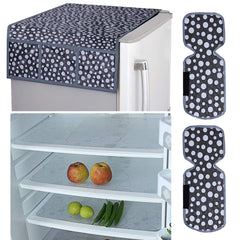 Kuber Industries Dots Design Combo PVC 3 Pieces Fridge Mats, 2 Piece Handle Cover and 1 Piece Fridge Top Cover(Grey)