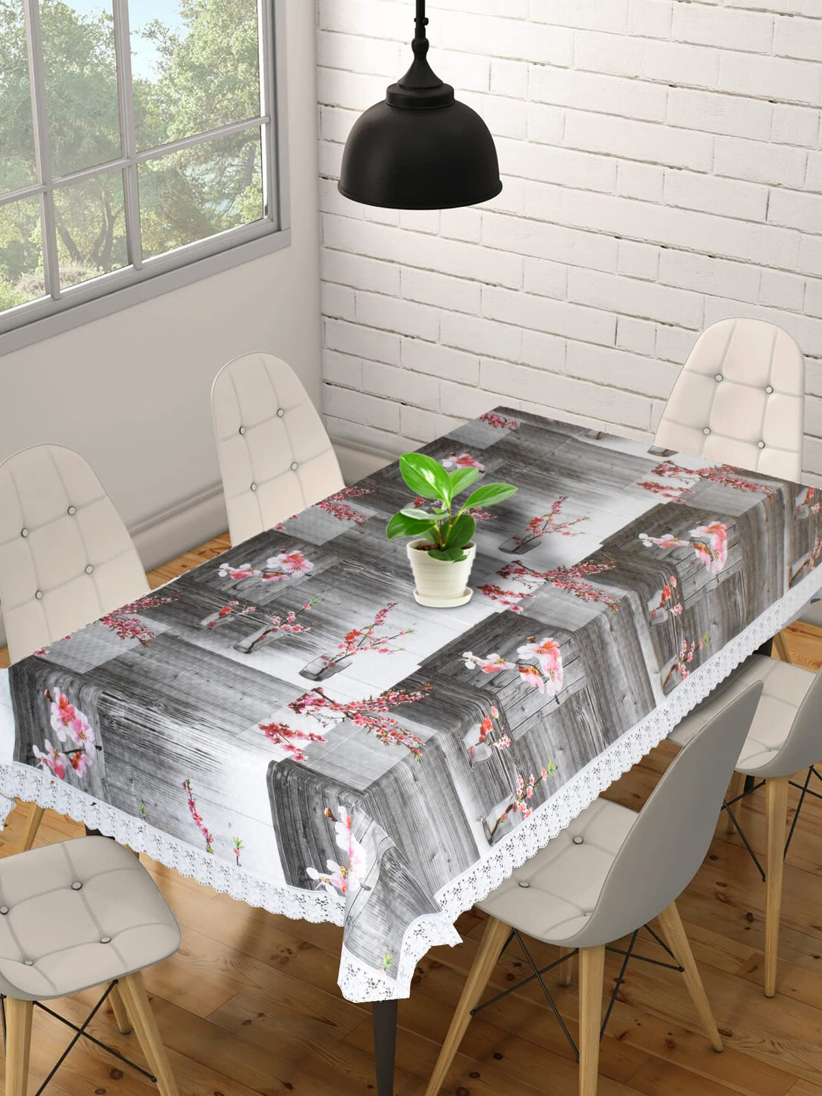 Kuber Industries Flower Printed PVC 6 Seater Dinning Table Cover 60"x90" (Grey)-HS43KUBMART25641, Standard
