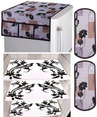 Kuber Industries Birds Design 3 Pieces PVC Fridge Mats,Flower Design 2 Piece Handle Cover and 1 Piece Fridge Top Cover (Brown) - CTKTC039861