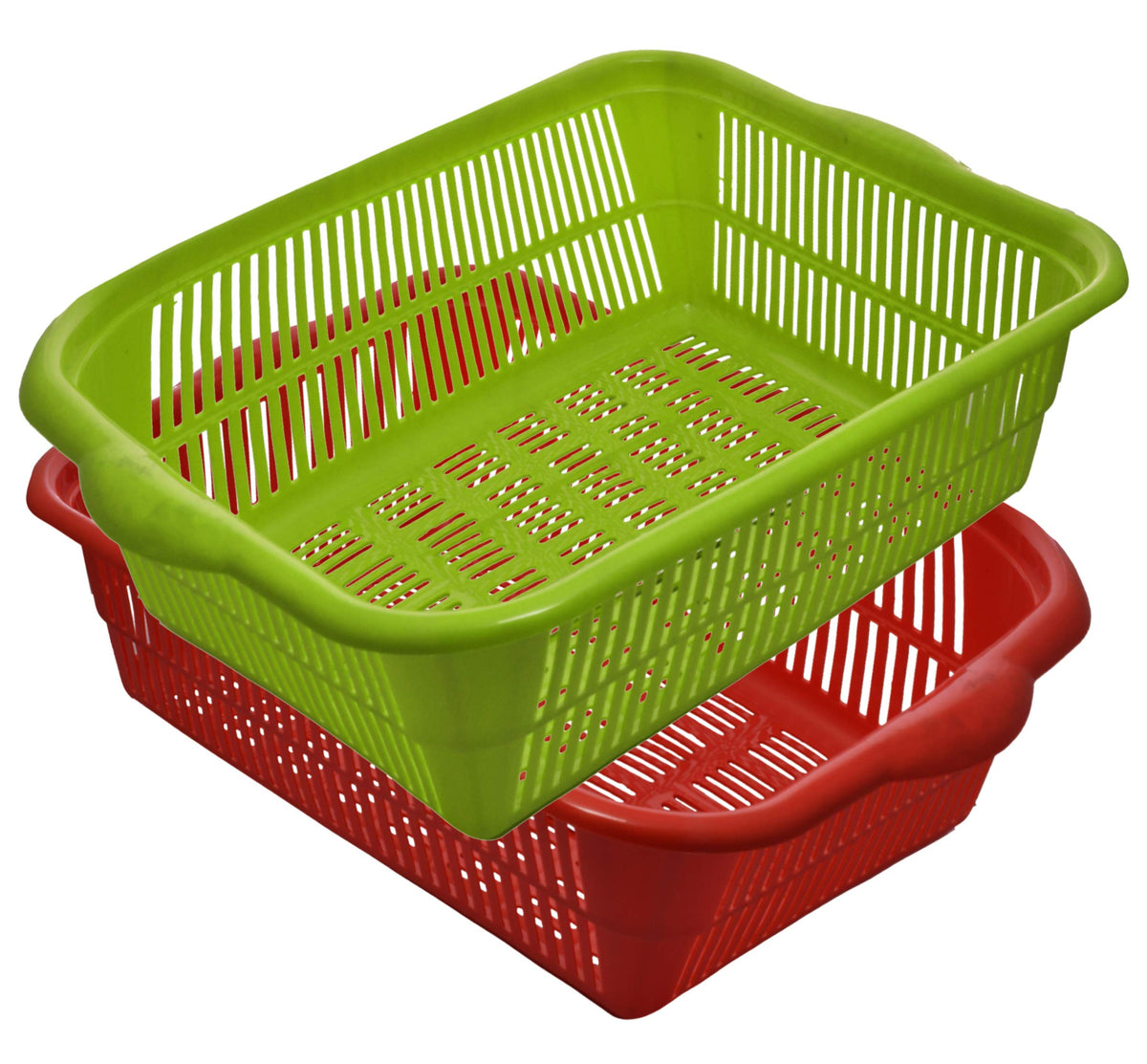 Heart Home Plastic 2 Pieces Kitchen Small Size Dish Rack Drainer Vegetables and Fruits Washing Basket Dish Rack Multipurpose Organizers (Green & Red)- HEART3638