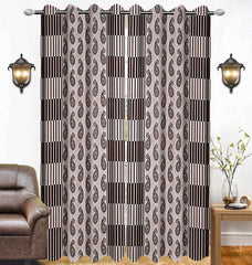 Kuber Industries Zig Zag Design Polyester 4 Pieces Eyelet Door Curtain 7 Feet (Brown)-Ctktc14537