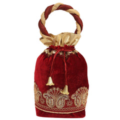 Kuber Industries Velvet Rajasthani Potli Bag/Clutch/Bridal Clutch Set (Maroon)