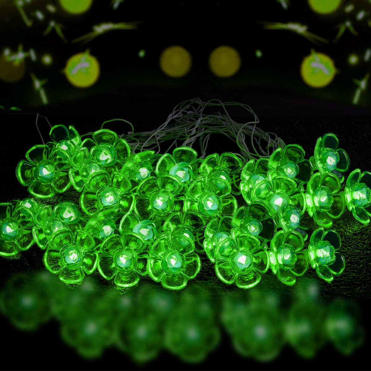 Heart Home Diwali Lights | 14 Flower Fairy Lights for Diwali | Christmas | Home Decoration | Indoor & outdoor | Diwali Lights for Decoration | Crystal Flower | Dark Green