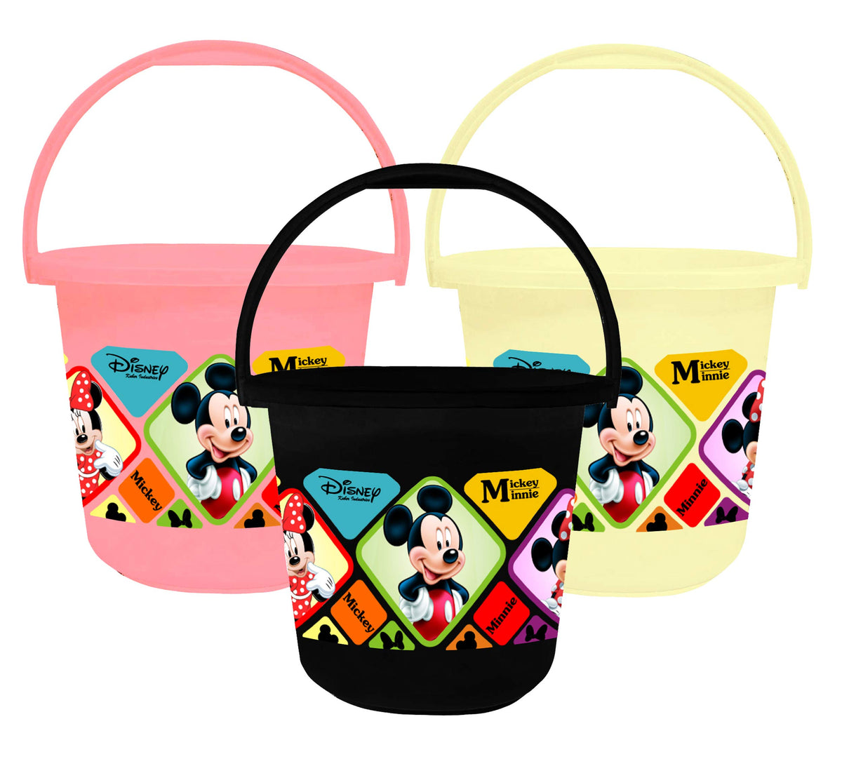Kuber Industries Disney Mickey Minnie Print Unbreakable Virgin Plastic Strong Bathroom Bucket ,16 LTR (Pink & Cream & Black)-Pack of 3 -HS_35_KUBMARTS17869