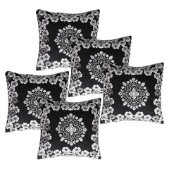 Kuber Industries Cushion Cover | Sofa Cushion Covers | Embossed Square Cushion Covers | Jute Cushion Covers | Flower Print Couch Cushion Covers | Set of 5 | 16 Inch | Black