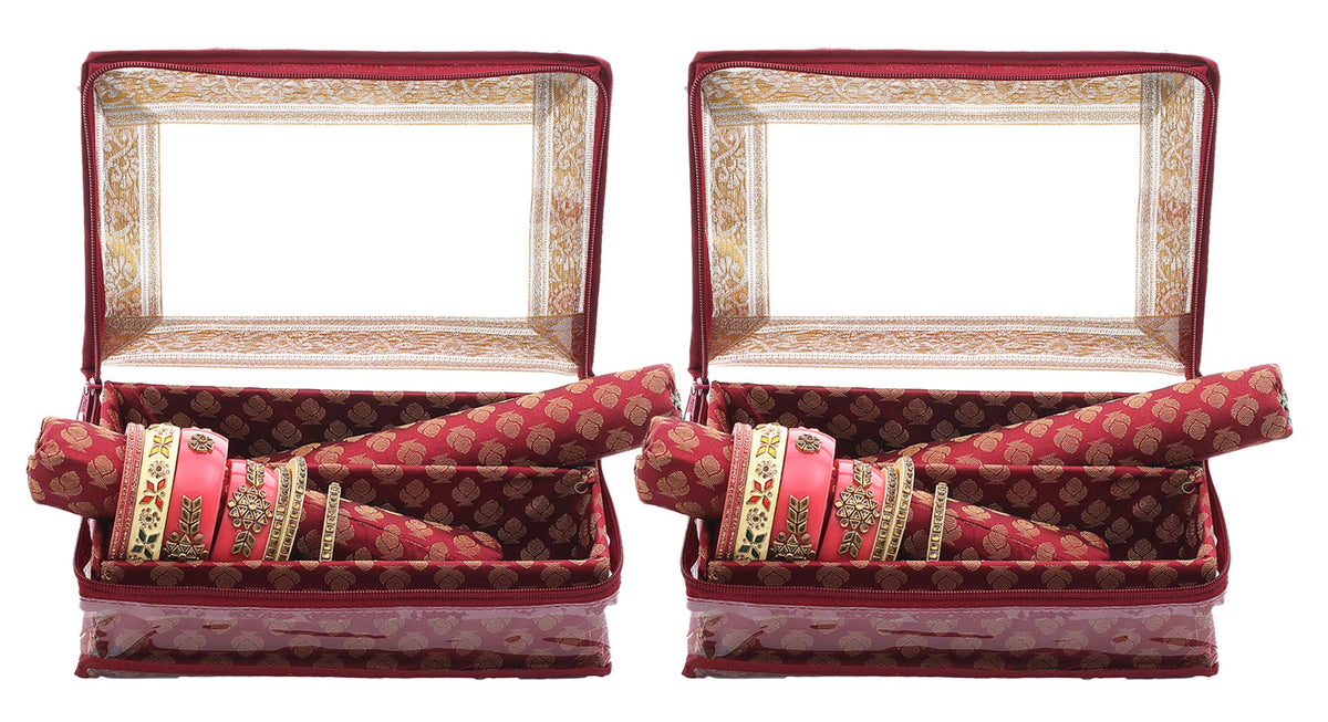 Kuber Industries Brocade Hardboard 2 Pieces Two Rod Bangle Box (Maroon) - CTKTC42039