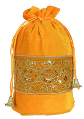 Kuber Industries Embroidered Design Potli Bags Handbags for Women Gifting Wristlets for Wedding, Festival, Kitty Subh Shagun-Pack of 2 (Yellow)