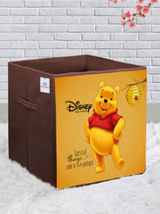 Heart Home Disney Winnie-The-Pooh Print Non Woven Fabric Foldable Large Size Cloth Storage Box Toy, Books Wardrobe Organiser Cube with Handle (Brown)-HEART10789
