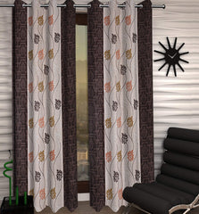 Kuber Industries Floral Design 4 Pieces Polyester Eyelet Door Curtain 7 Feet (Coffee)-CTKTC30192