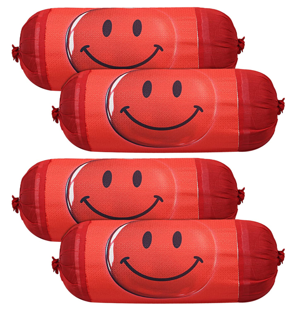 Kuber Industries Bolster Cover|Polyester Bolster Cover Set|Diwan Round Bolster Pillow Covers|Luxurious Smile Ball Print Roll Masand Cover|Pack of 4 (Red)