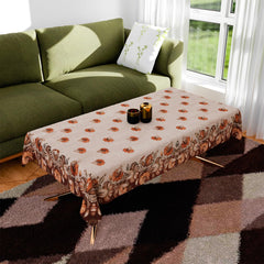 Heart Home Center Table Cover | Velvet Sparkle Table Cover | Brown Digital Flower Table Cover | Reusable Cloth Cover for Table Top | Table Protector Cover | 40x60 Inch | Cream
