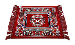 Heart Home Rangoli Design Velvet Square Pooja Mat- Pack of 4 (Maroon)