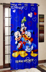Kuber Industries Disney Team Mickey Print Polyester Special Blackout Long Crush Eyelet Door Curtain 7 Feet (Royal Blue)-KUBERMART52