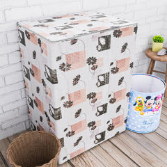 Heart Home Washing Machine Cover | Brown Flower Print Washing Machine Cover | PVC Top Load Semi-Automatic Washing Machine Cover | Cream