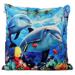 Heart Home Cushion Cover|Sofa Cushion Covers|Ocean Print Sitting Cushion Cover|Polyester Cushion Filler|16x16 Inch|Set of 5 (Blue)