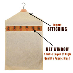 Kuber Industries Hanging Saree Bag | Cotton Clothes Bags for Storage | Hanging Cotton Saree Covers | Mesh Window Cloth Storage Bag | Saree Stoarge Covers with Zip | Pack of 5 | Cream