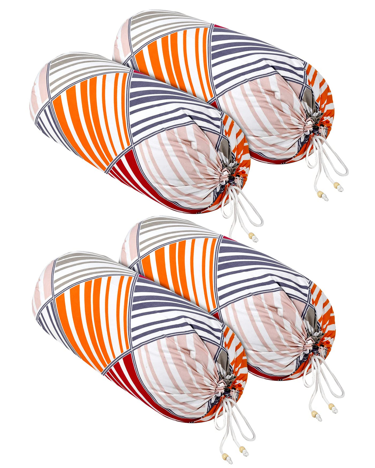 Heart Home Multi Check Printed Soft & Luxurious Decorative Cotton Bolster Cover- Set of 4, 16"x32" (Magenta & Grey)-44HH0126