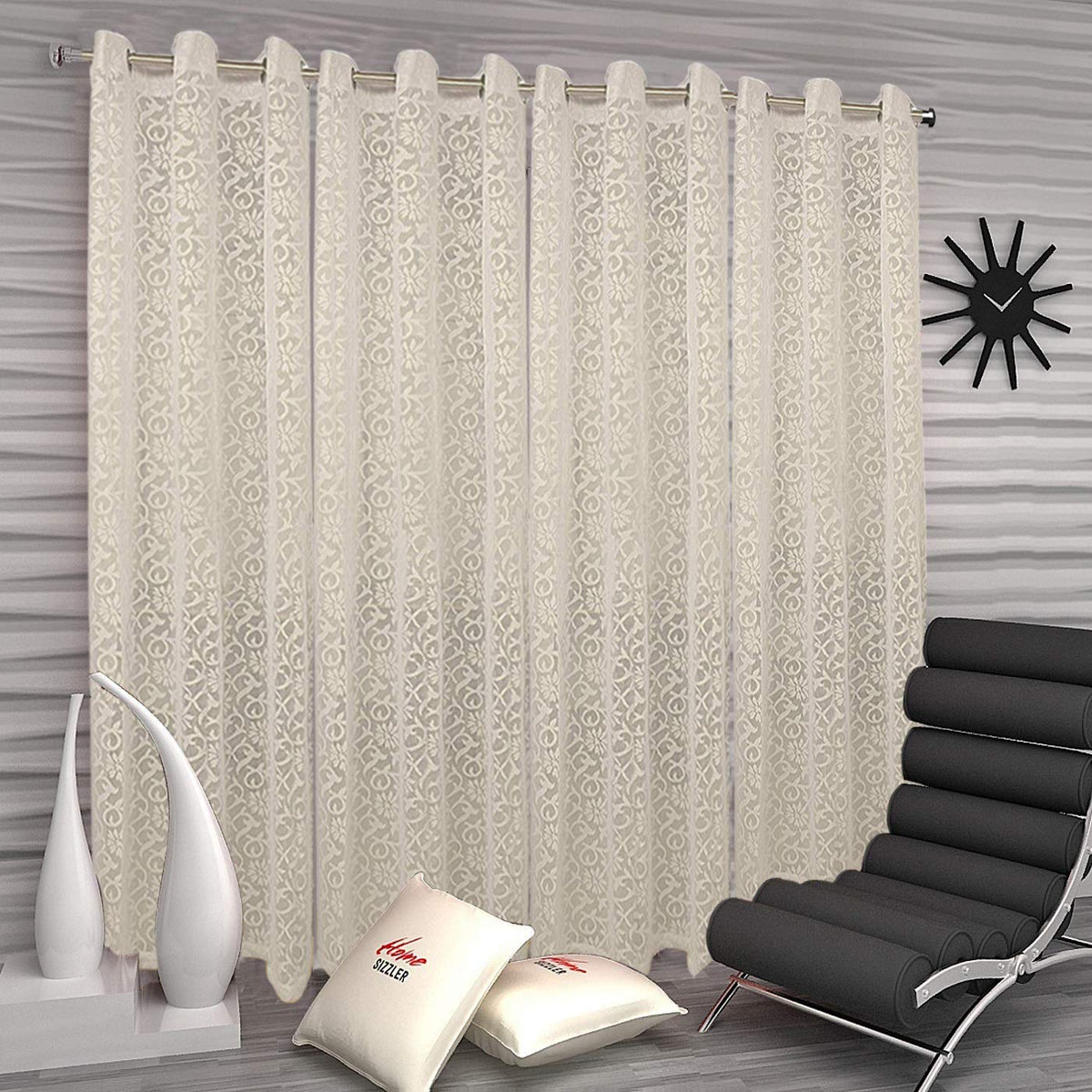Kuber Industries Flower Design 4 Pieces Sheer Door Curtains Linen Look Semi Transparent Voile Grommet Elegance Curtains for Living Dining Room, Bedroom Drapes 48 x 84 Inch Long, (Cream) - CTKTC40513