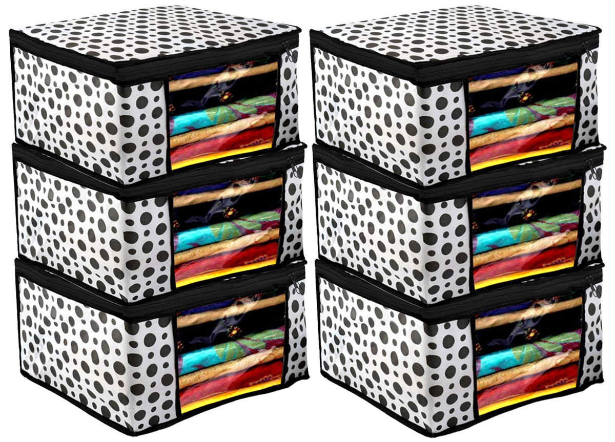 Kuber Industries Saree Covers With Zip|Saree Covers For Storage|Saree Packing Covers For Wedding|Pack of 6 (Black & White)