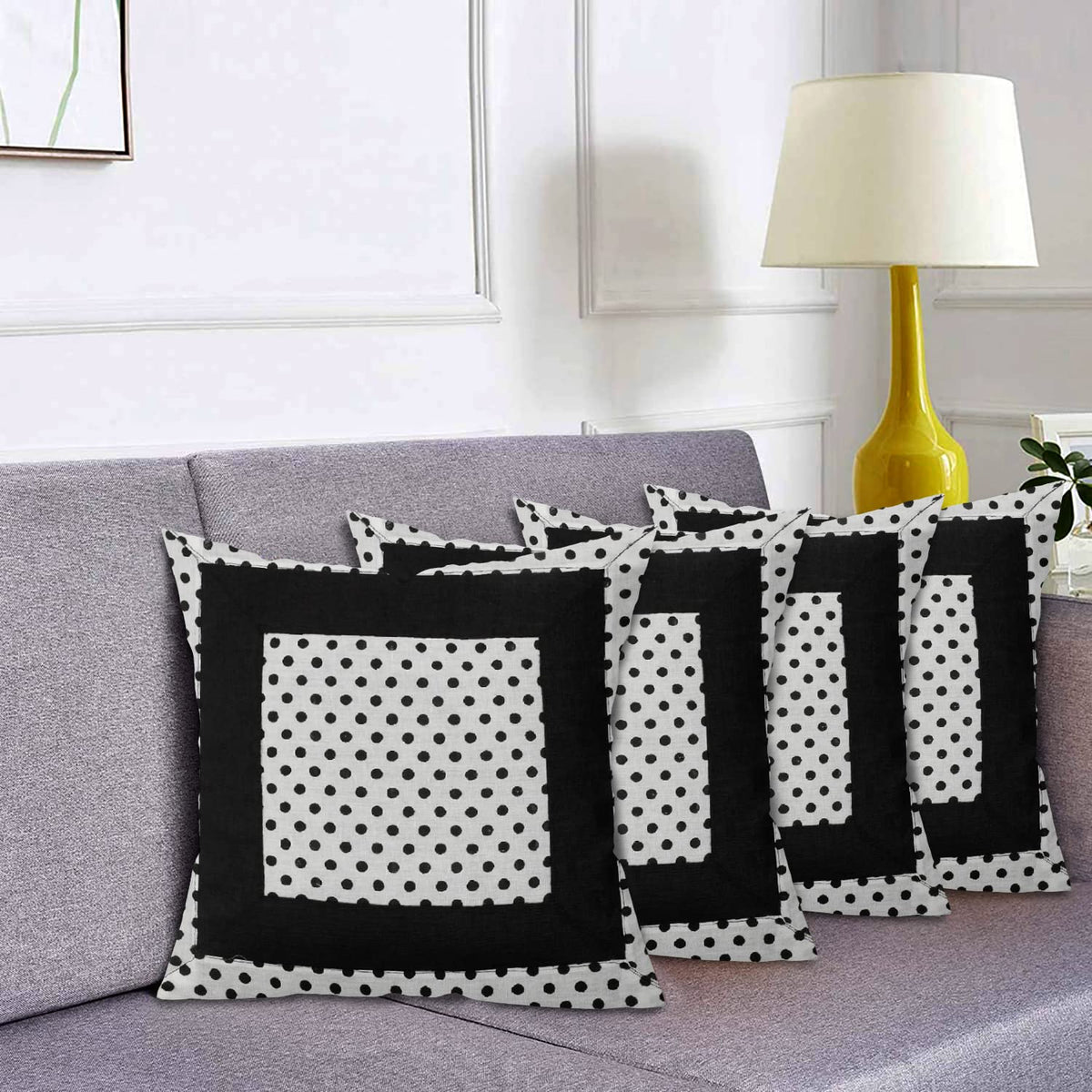Kuber Industries Dot Print Soft Decorative Square Cushion Cover, Cushion Case For Sofa Couch Bed 16x16 Inch- Pack of 4 (White)