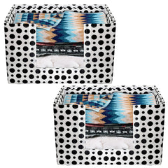 Kuber Industries Dot Printed Non-Woven Foldable Saree Stacker, Wardrobe Organizer, Storage Bin With Handle- Pack of 2 (Black & White)-HS43KUBMART26414