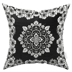 Kuber Industries Flower Design Velvet Pillows Covers for Couch Bed Sofa, Soild Soft Cushion Case, 16x16 Inches- Pack of 5 (Black)