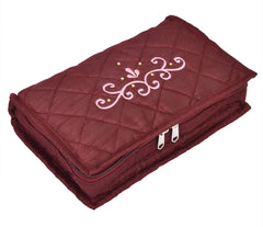 Kuber Industries Embroidery Design Satin Jewellery Pouch Cum Makeup Kit (Maroon) - KUBMART02514