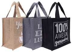Kuber Industries 3 Pieces Small Size Men's and Women's Reusable Eco-Friendly Multipurpose Jute Hand Bag (Brown, Grey & Black),CTKTLUG927