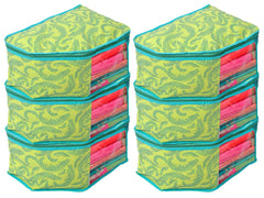 Kuber Industries Leaf Printed Non-Woven Blouse Cover/Organizer With Front Window- Pack of 6 (Green)-44KM0533