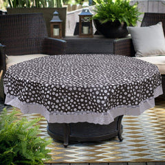 Heart Home Dot Printed 72 Inch 6 Seater PVC Round Table Cover with Lace Border (Black & White)-HS43HEARTH26596