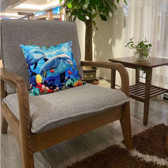 Heart Home Cushion Cover|Sofa Cushion Covers|Ocean Print Sitting Cushion Cover|Polyester Cushion Filler|16x16 Inch|Set of 5 (Blue)