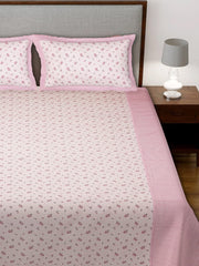 Kuber Industires Leaf Design Pure Cotton Soft Light Weight Double Bedsheet with 2 Pillow Cover (Pink)-HS_38_KUBMART21129