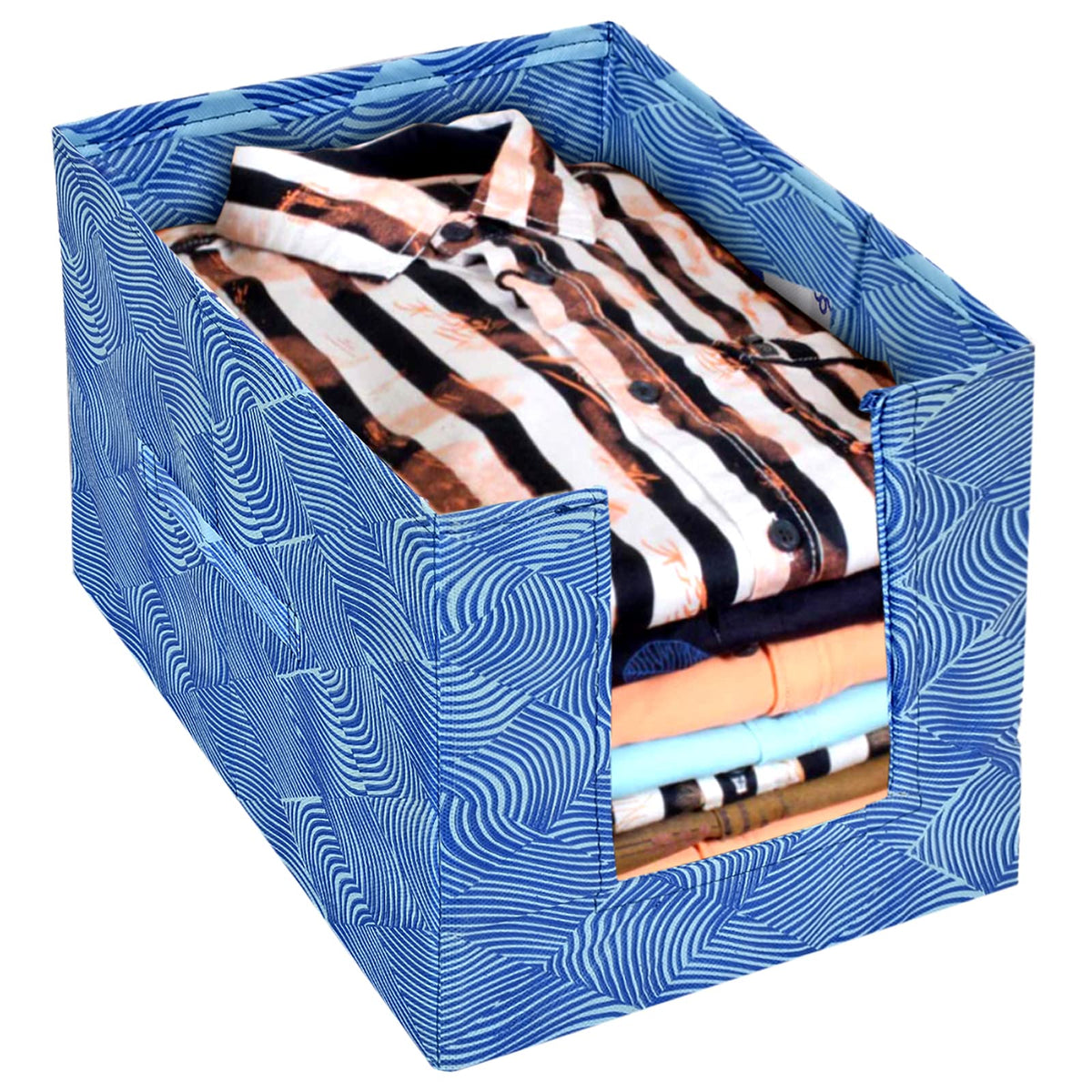 Kuber Industries Lehariya Printed Non-Woven Foldable Shirt Stacker Closet Organizer With Handles (Blue)-HS43KUBMART26486