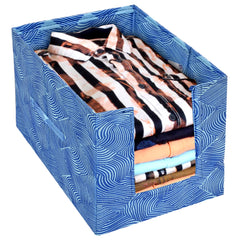 Kuber Industries Lehariya Printed Non-Woven Foldable Shirt Stacker Closet Organizer With Handles (Blue)-HS43KUBMART26486