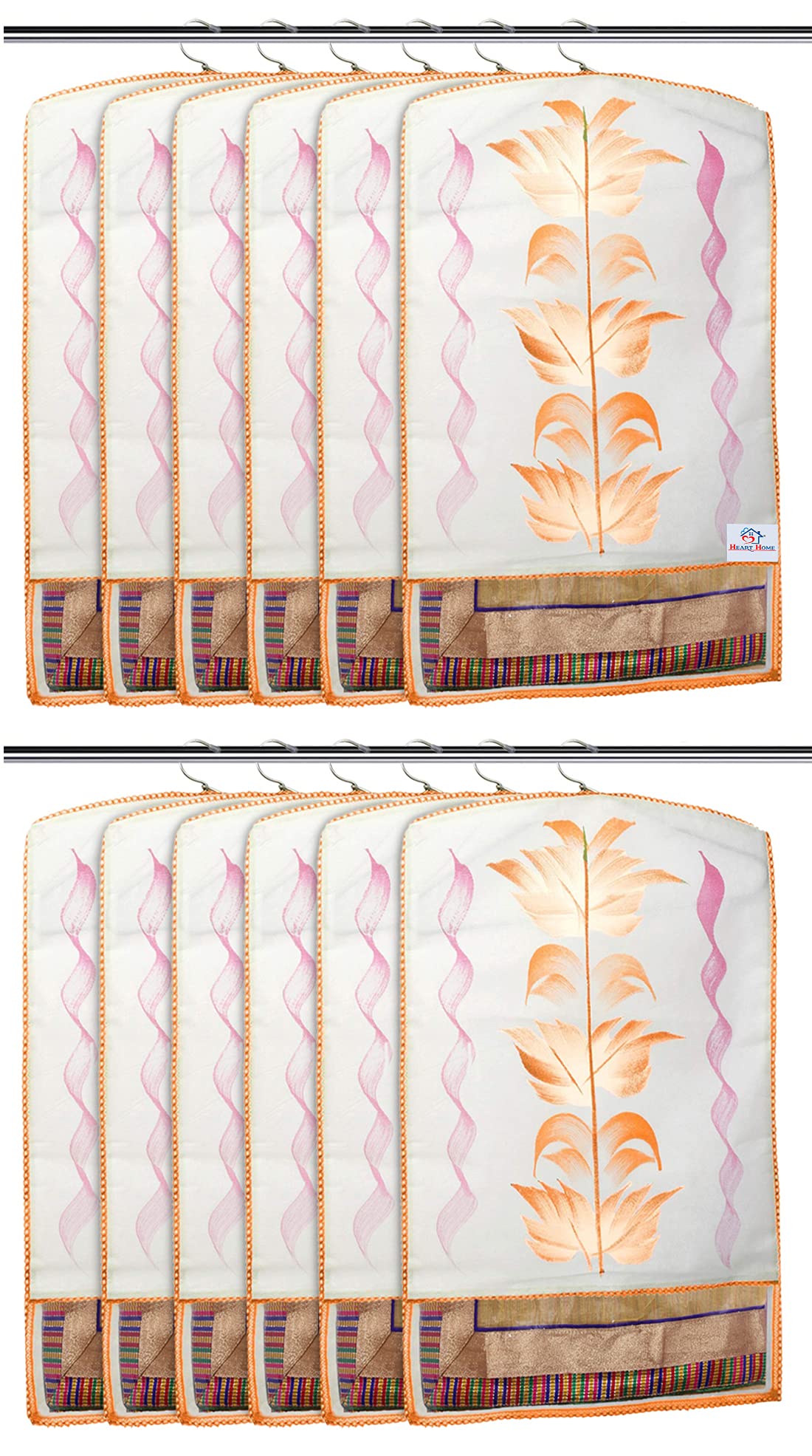 Heart Home Non Woven Hanging Saree Cover With 1 Zipper Compartment on Back Side- Pack of 12 (Orange)-HS_38_HEARTH21486