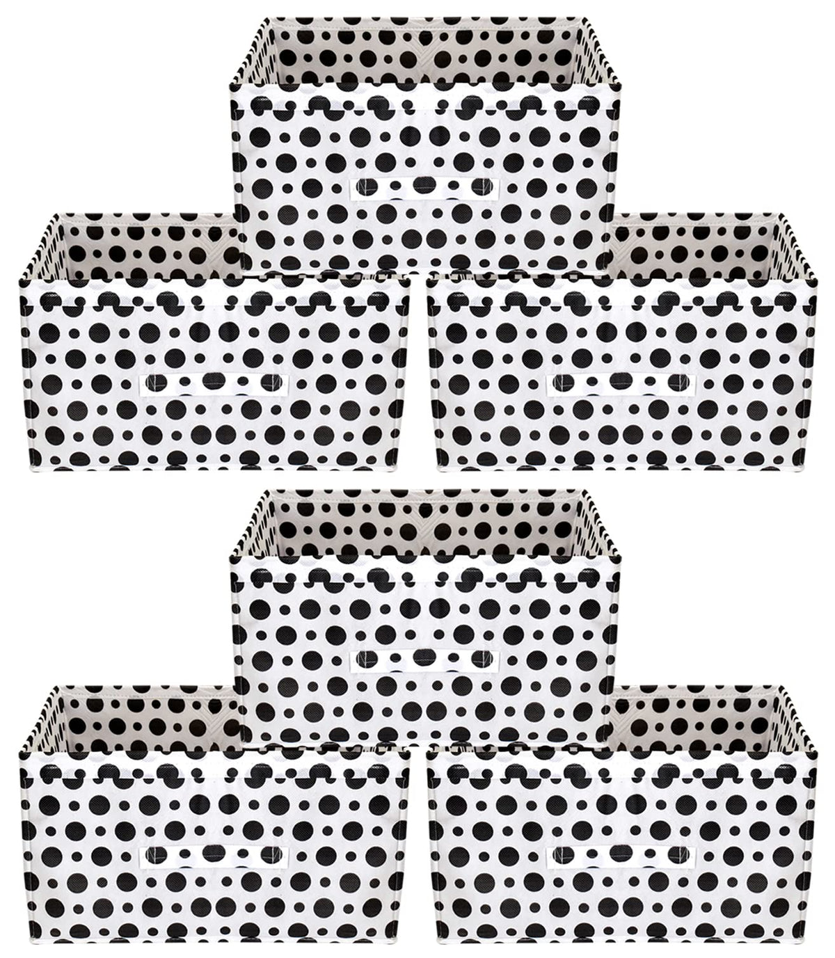 Kuber Industries Dot Printed Printed Multipurposes Rectangular Flodable Storage Box, Drawer Storage and Cloth Organizer- Pack of 6 (Black & White)-HS43KUBMART26349
